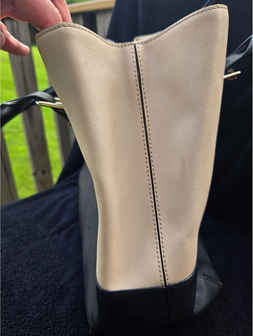 Kate Spade New York Colorblock Tote Handbag Cream Black Leather Shoulder